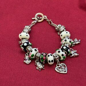 Pandora-Style Charm Bracelet 17 Charms Inc. Frogs, Ladybug, Turtle, Bunny & More